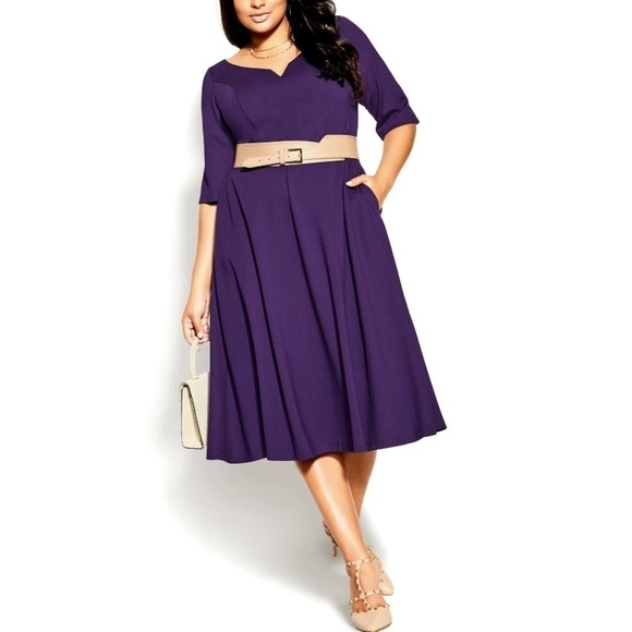 NWT City Chic Women's Plus Size Cute Girl Elbow Sleeve Midi Dress Petunia - Picture 4 of 8